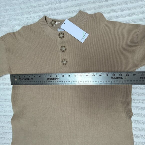 All Fenix Women's Pullover Sweater Top Small Long Sleeve Ribbed Knit Beige New - Picture 6 of 8